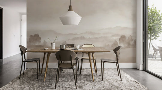 Matin calme – Papier peint paysage brumeux minimaliste et doux en beige - Illulart: Papier peint panoramique