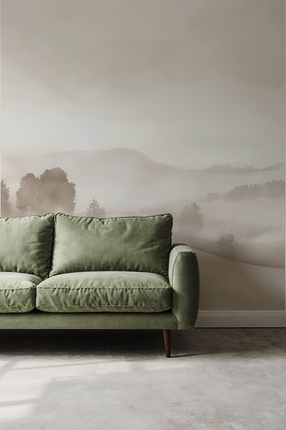 Matin calme – Papier peint paysage brumeux minimaliste et doux en beige - Illulart: Papier peint panoramique