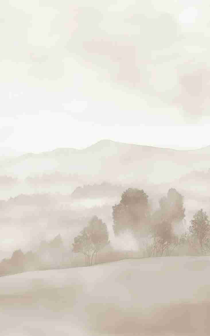 Matin calme – Papier peint paysage brumeux minimaliste et doux en beige - Illulart: Papier peint panoramique