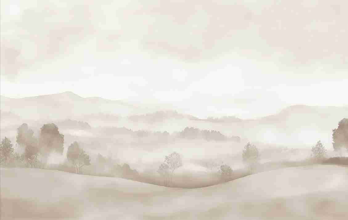 Matin calme – Papier peint paysage brumeux minimaliste et doux en beige - Illulart: Papier peint panoramique