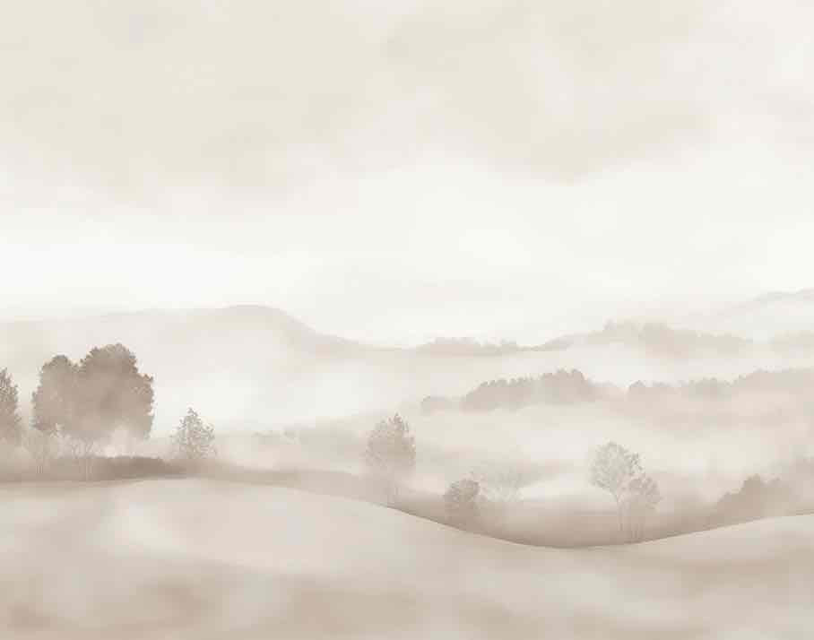 Matin calme – Papier peint paysage brumeux minimaliste et doux en beige - Illulart: Papier peint panoramique
