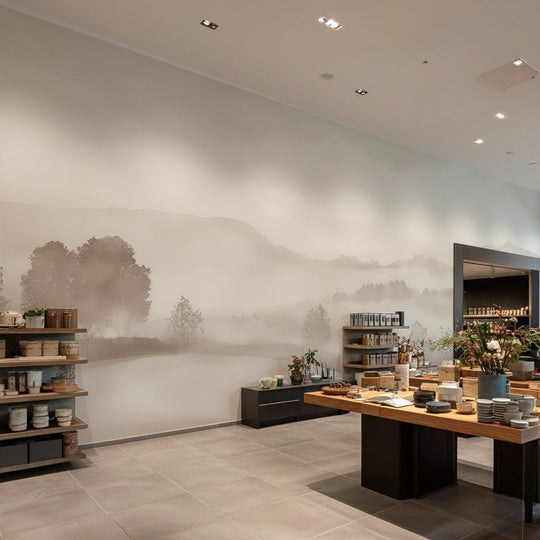 Matin calme – Papier peint paysage brumeux minimaliste et doux en beige - Illulart: Papier peint panoramique