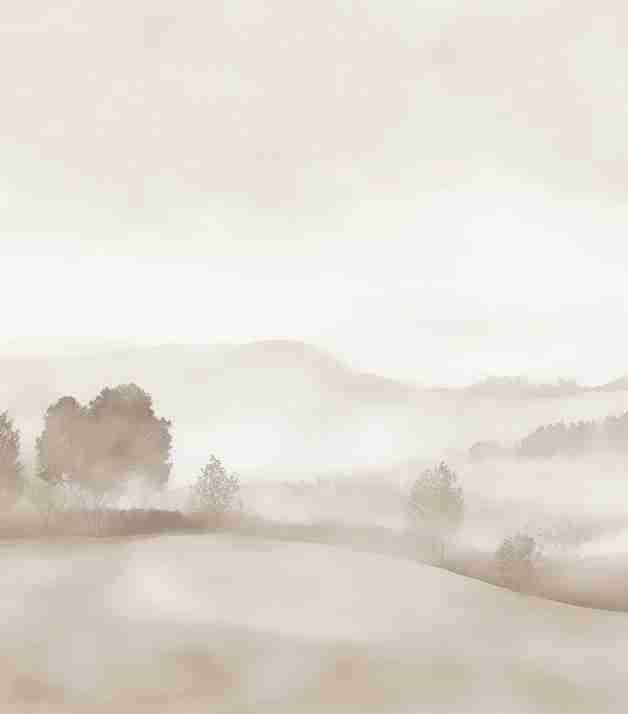 Matin calme – Papier peint paysage brumeux minimaliste et doux en beige - Illulart: Papier peint panoramique