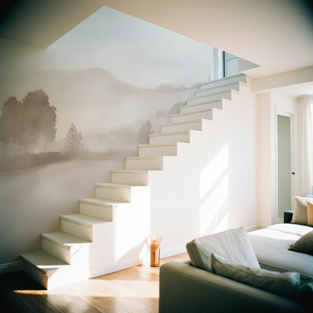 Matin calme – Papier peint paysage brumeux minimaliste et doux en beige - Illulart: Papier peint panoramique