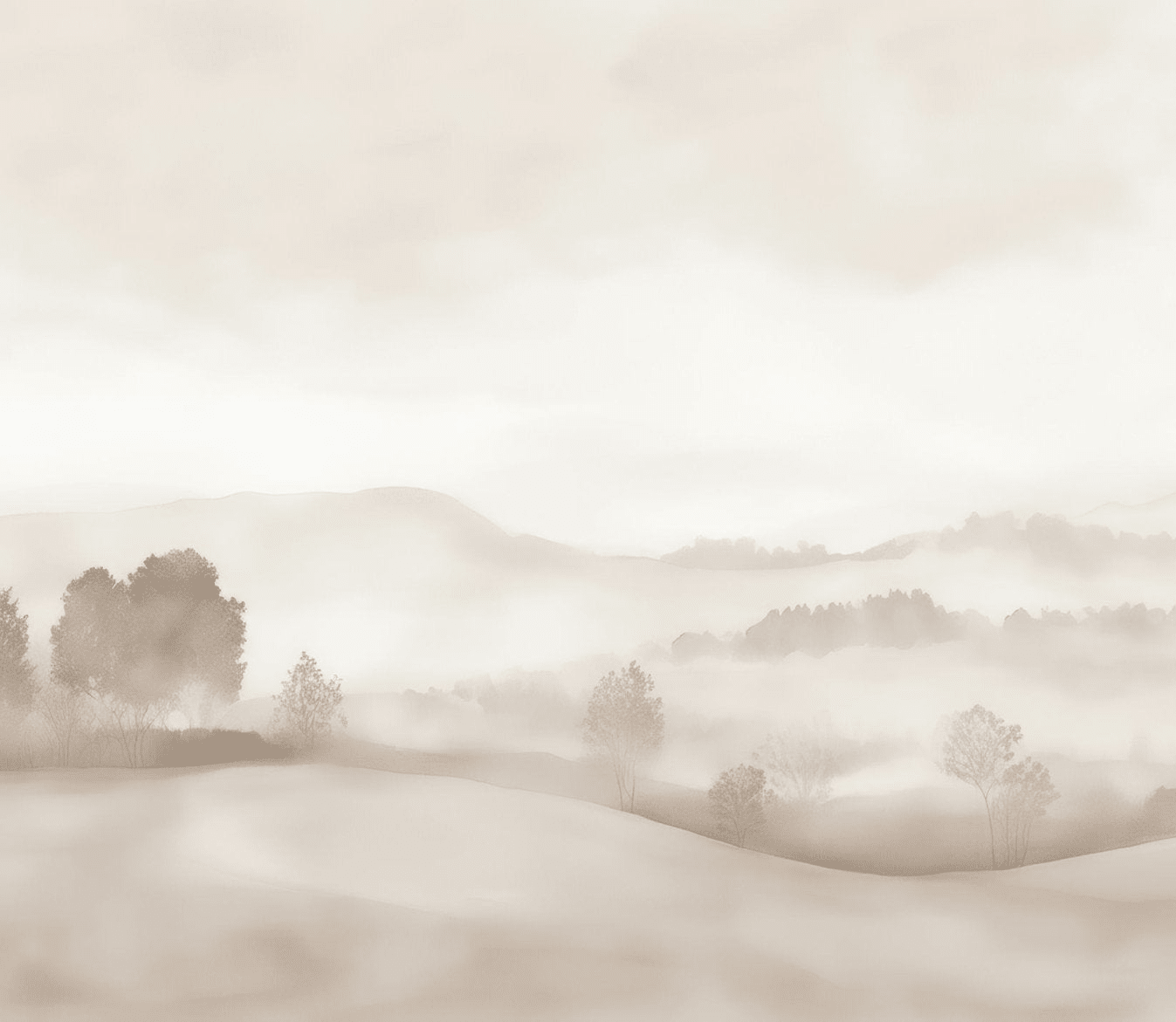 Matin calme – Papier peint paysage brumeux minimaliste et doux en beige - Illulart: Papier peint panoramique