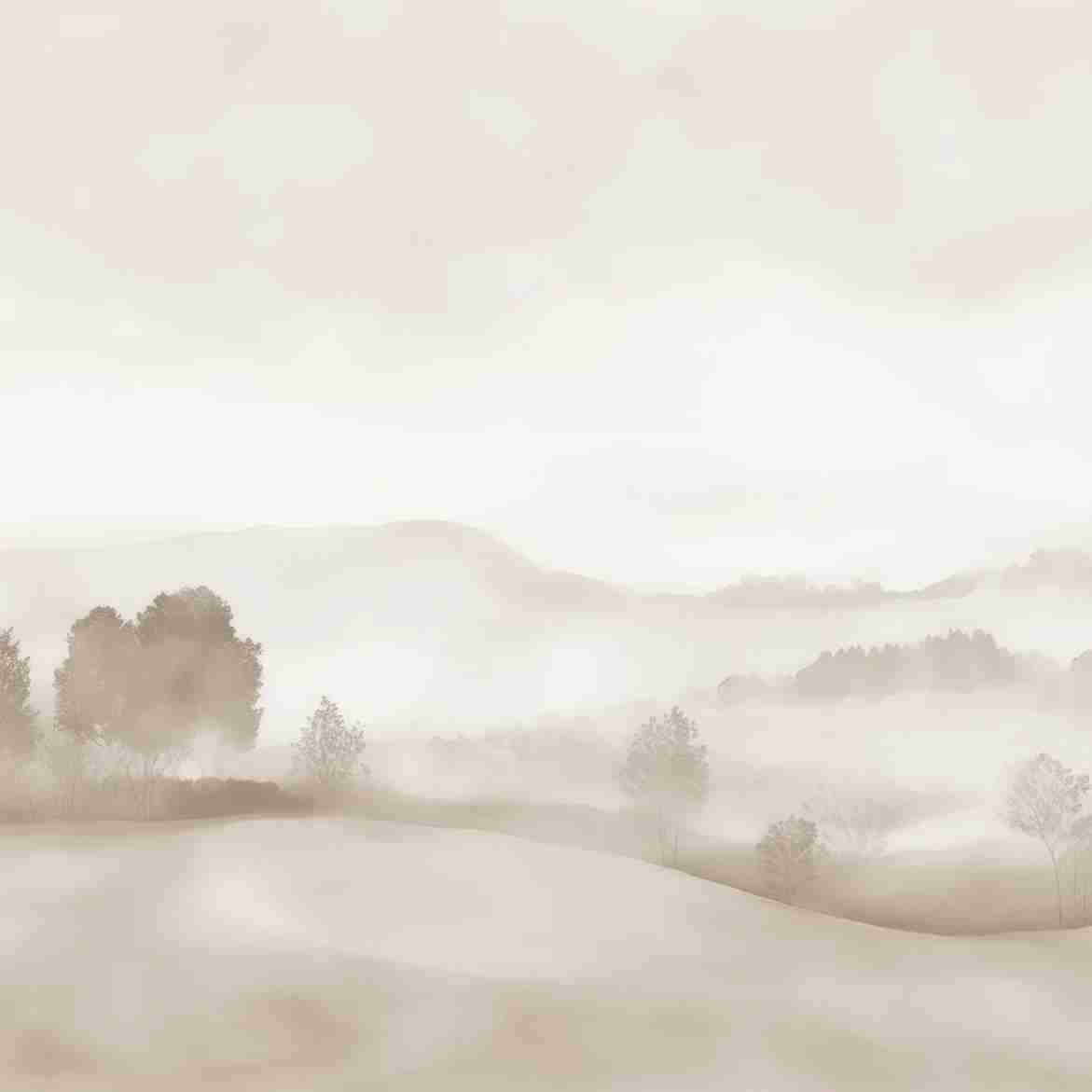 Matin calme – Papier peint paysage brumeux minimaliste et doux en beige - Illulart: Papier peint panoramique