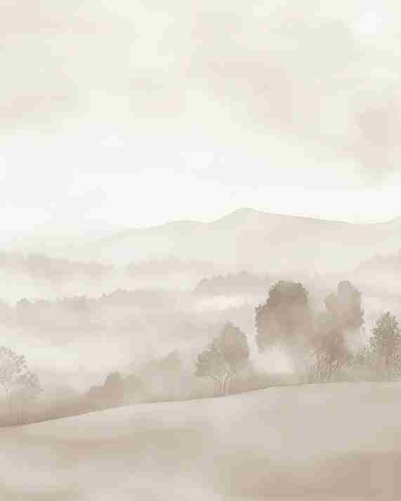 Matin calme – Papier peint paysage brumeux minimaliste et doux en beige - Illulart: Papier peint panoramique