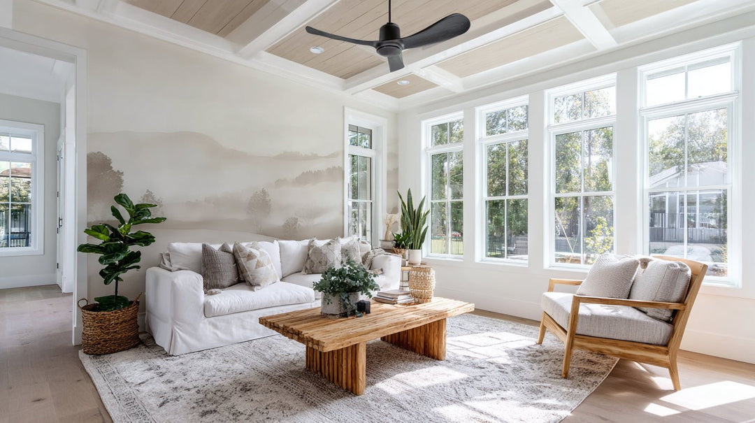 Matin calme – Papier peint paysage brumeux minimaliste et doux en beige - Illulart: Papier peint panoramique