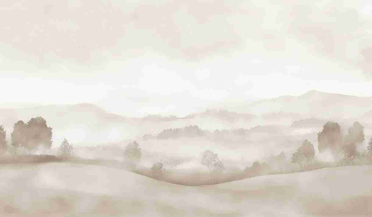 Matin calme – Papier peint paysage brumeux minimaliste et doux en beige - Illulart: Papier peint panoramique