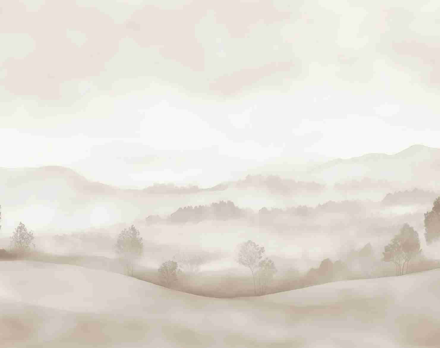 Matin calme – Papier peint paysage brumeux minimaliste et doux en beige - Illulart: Papier peint panoramique