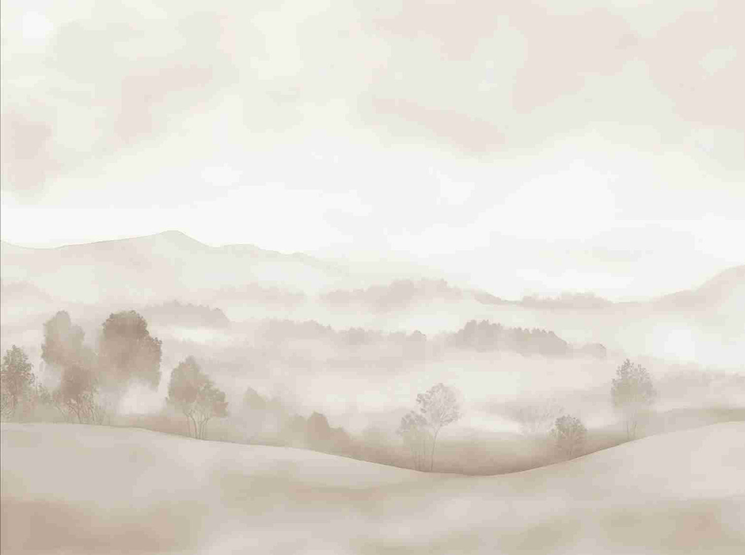 Matin calme – Papier peint paysage brumeux minimaliste et doux en beige - Illulart: Papier peint panoramique