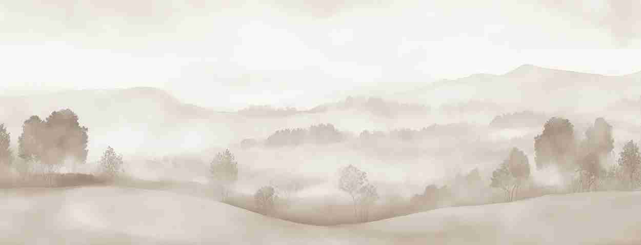 Matin calme – Papier peint paysage brumeux minimaliste et doux en beige - Illulart: Papier peint panoramique
