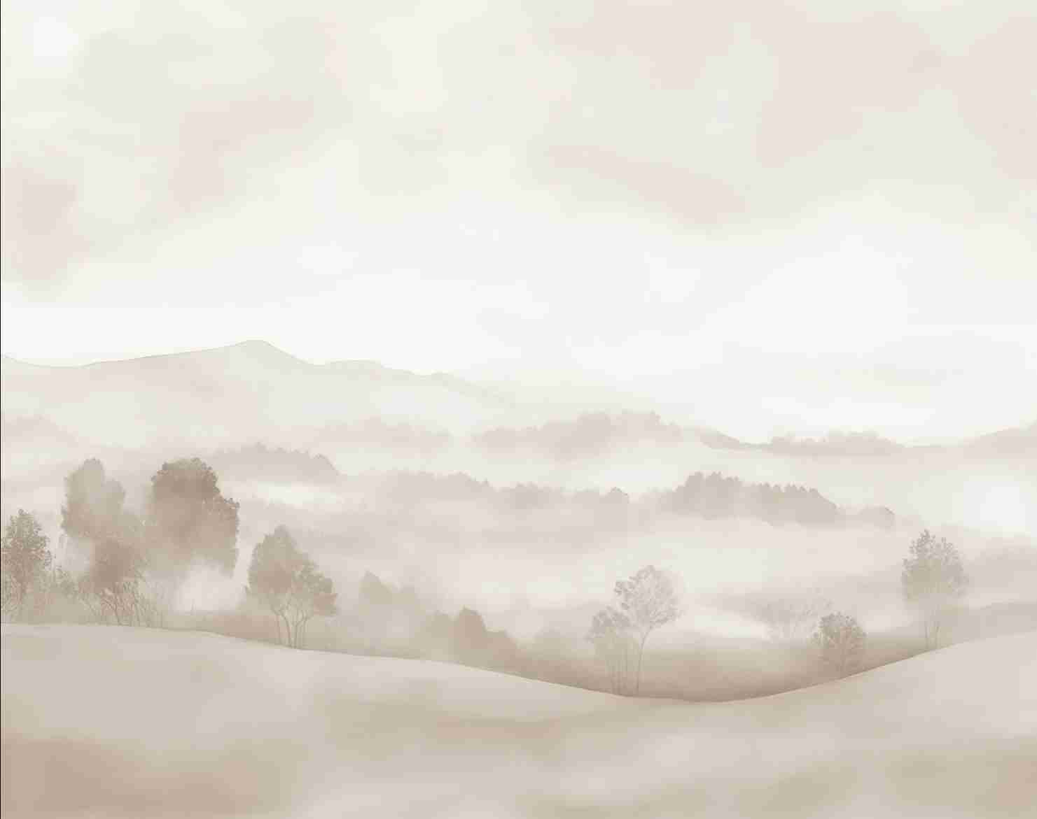 Matin calme – Papier peint paysage brumeux minimaliste et doux en beige - Illulart: Papier peint panoramique