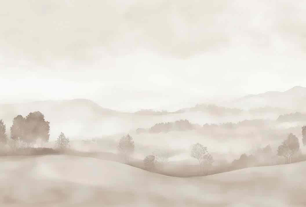 Matin calme – Papier peint paysage brumeux minimaliste et doux en beige - Illulart: Papier peint panoramique