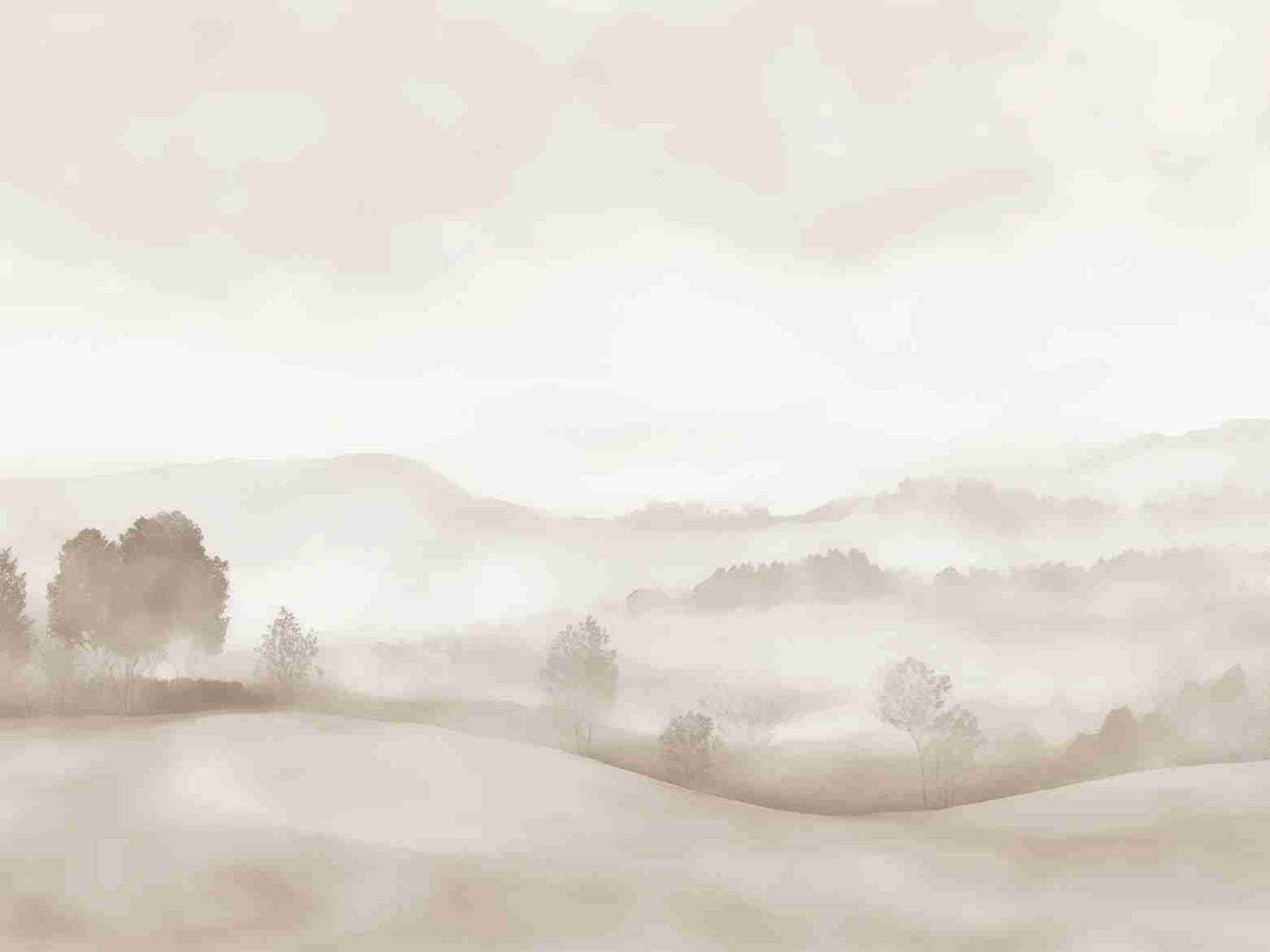 Matin calme – Papier peint paysage brumeux minimaliste et doux en beige - Illulart: Papier peint panoramique