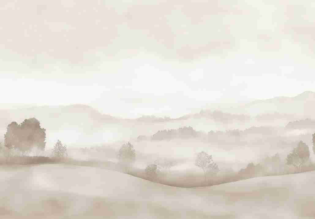 Matin calme – Papier peint paysage brumeux minimaliste et doux en beige - Illulart: Papier peint panoramique