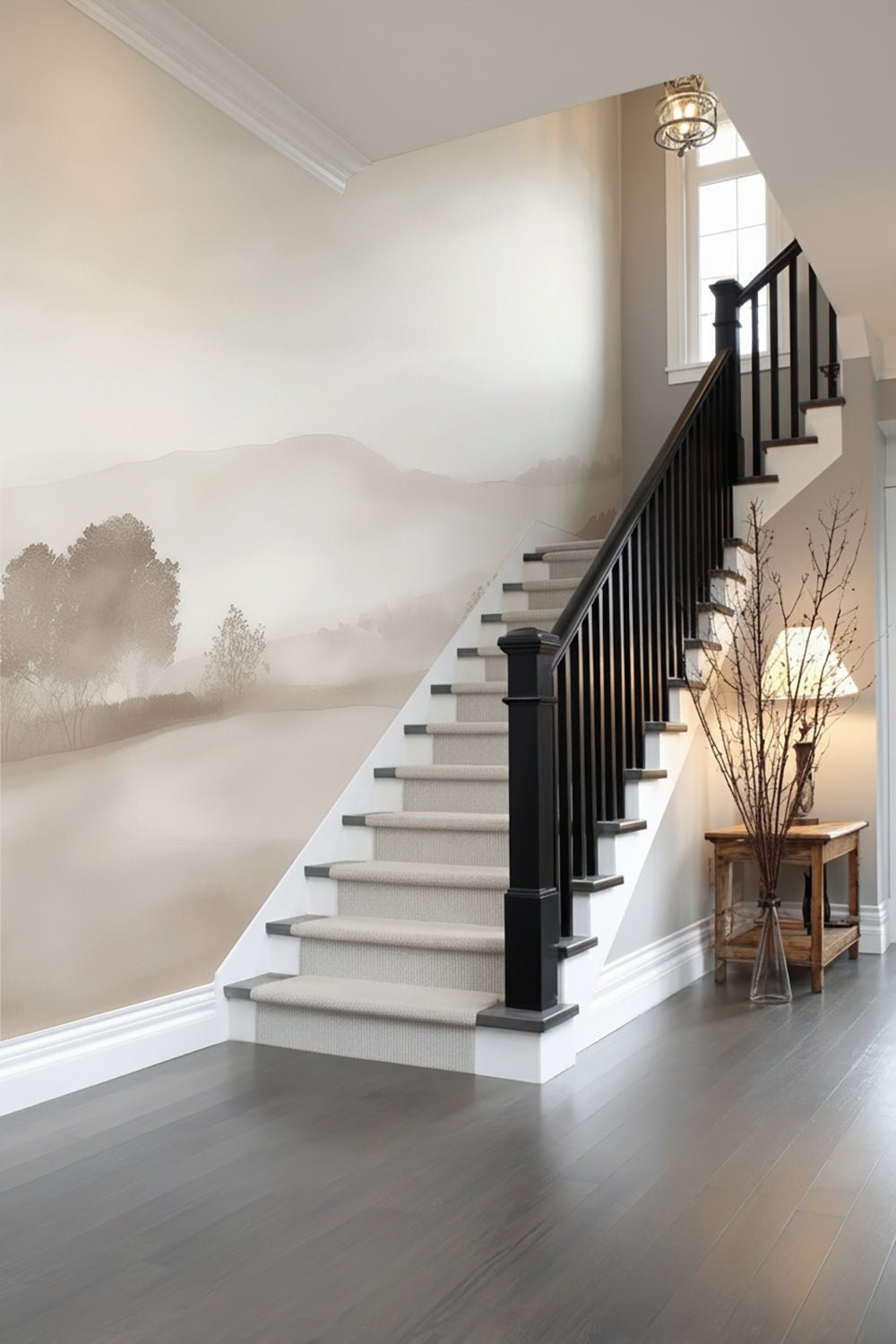 Matin calme – Papier peint paysage brumeux minimaliste et doux en beige - Illulart: Papier peint panoramique