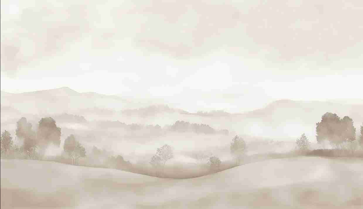 Matin calme – Papier peint paysage brumeux minimaliste et doux en beige - Illulart: Papier peint panoramique