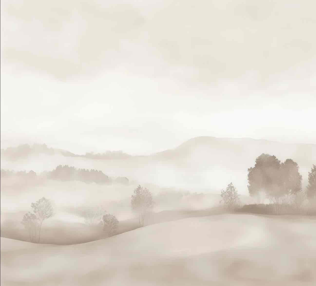 Matin calme – Papier peint paysage brumeux minimaliste et doux en beige - Illulart: Papier peint panoramique