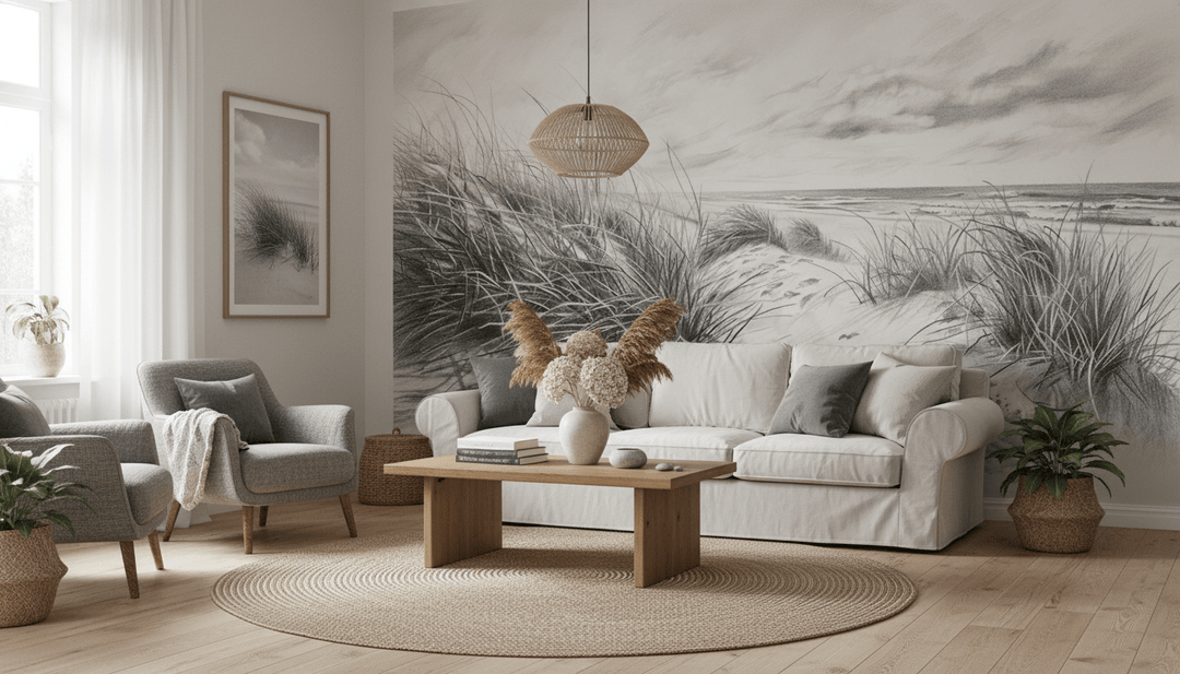 Mélodie des Dunes – Harmonie des Grains de Sable en Noir et Blanc - Illulart: Papier peint panoramique