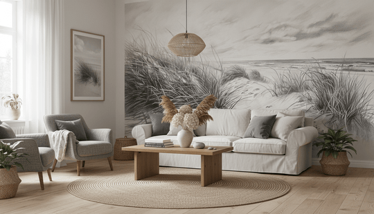 Mélodie des Dunes – Harmonie des Grains de Sable en Noir et Blanc - Illulart: Papier peint panoramique