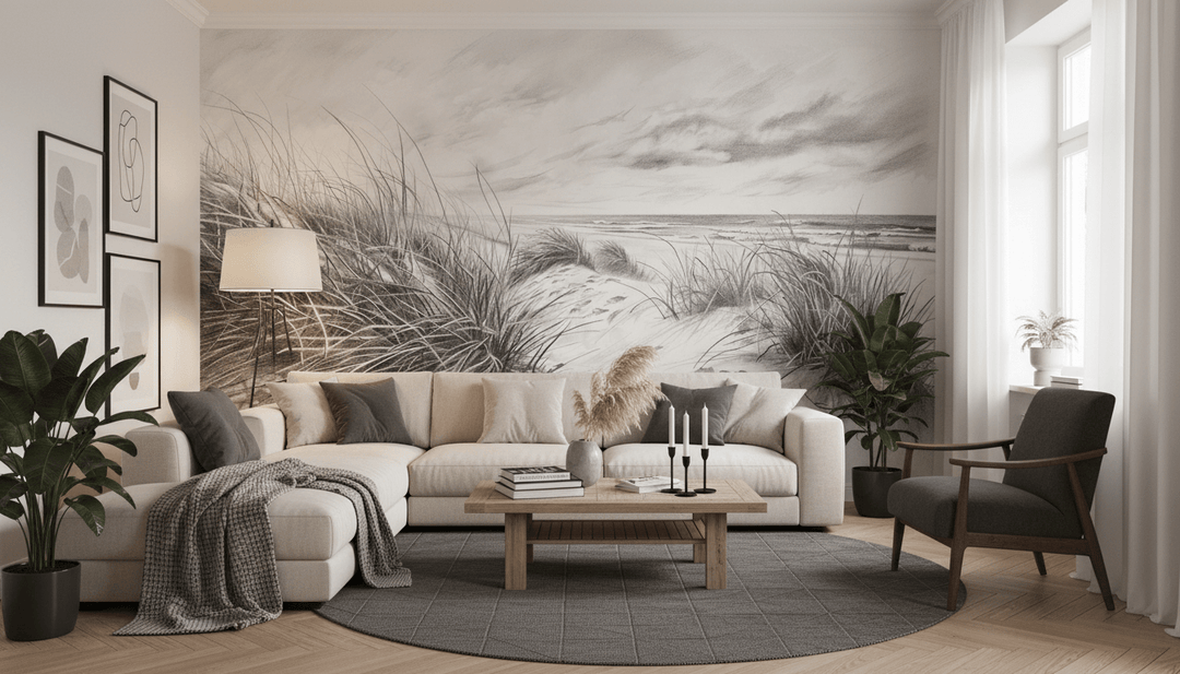 Mélodie des Dunes – Harmonie des Grains de Sable en Noir et Blanc - Illulart: Papier peint panoramique