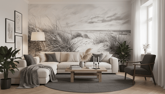 Mélodie des Dunes – Harmonie des Grains de Sable en Noir et Blanc - Illulart: Papier peint panoramique