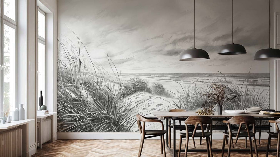 Mélodie des Dunes – Harmonie des Grains de Sable en Noir et Blanc - Illulart: Papier peint panoramique