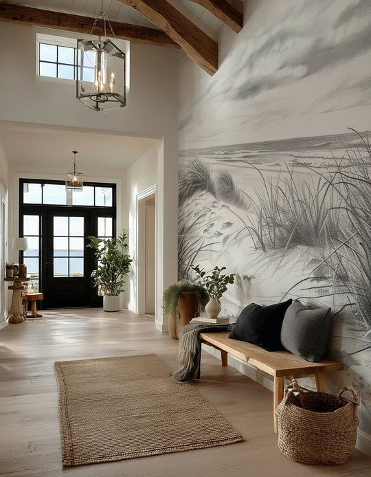 Mélodie des Dunes – Harmonie des Grains de Sable en Noir et Blanc - Illulart: Papier peint panoramique