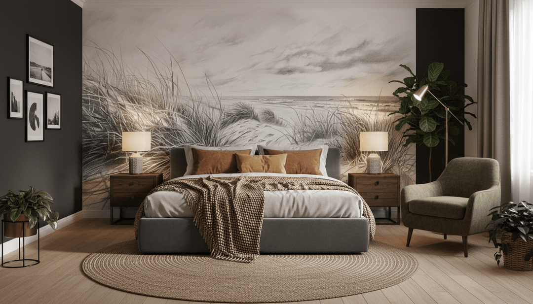 Mélodie des Dunes – Harmonie des Grains de Sable en Noir et Blanc - Illulart: Papier peint panoramique