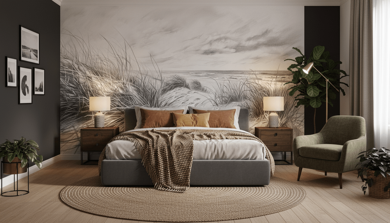 Mélodie des Dunes – Harmonie des Grains de Sable en Noir et Blanc - Illulart: Papier peint panoramique