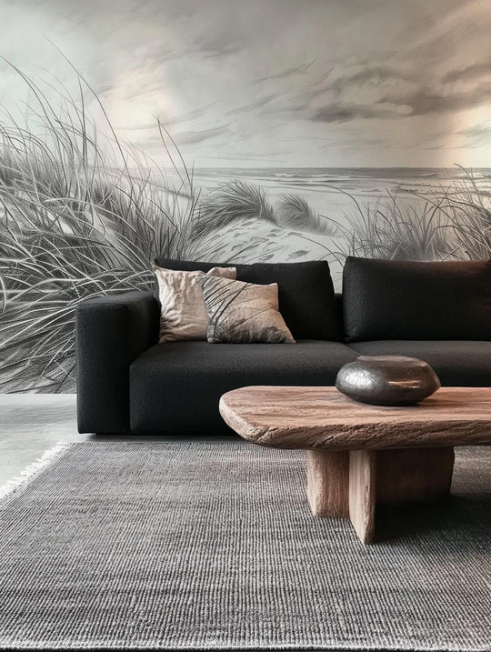 Mélodie des Dunes – Harmonie des Grains de Sable en Noir et Blanc - Illulart: Papier peint panoramique