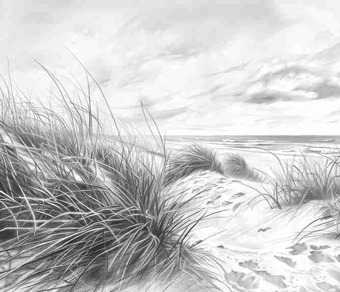 Mélodie des Dunes – Harmonie des Grains de Sable en Noir et Blanc - Illulart: Papier peint panoramique