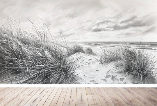 Mélodie des Dunes – Harmonie des Grains de Sable en Noir et Blanc - Illulart: Papier peint panoramique