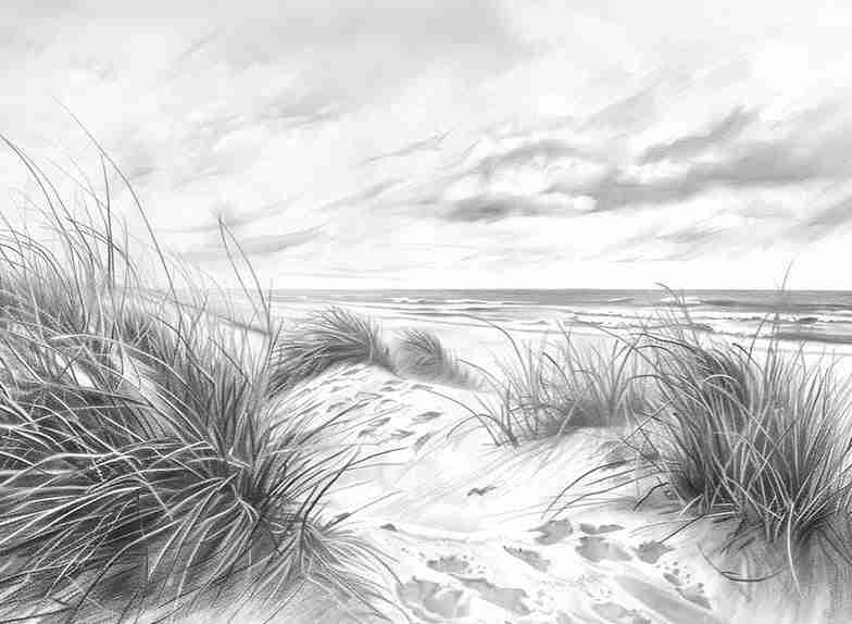 Mélodie des Dunes – Harmonie des Grains de Sable en Noir et Blanc - Illulart: Papier peint panoramique