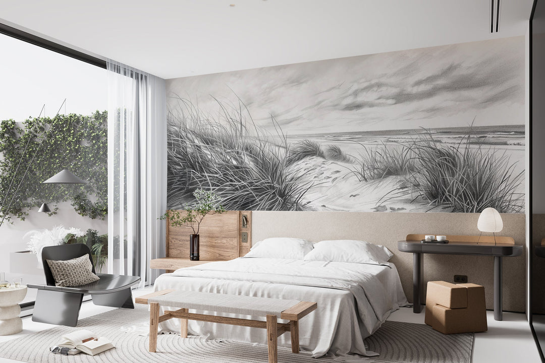 Mélodie des Dunes – Harmonie des Grains de Sable en Noir et Blanc - Illulart: Papier peint panoramique