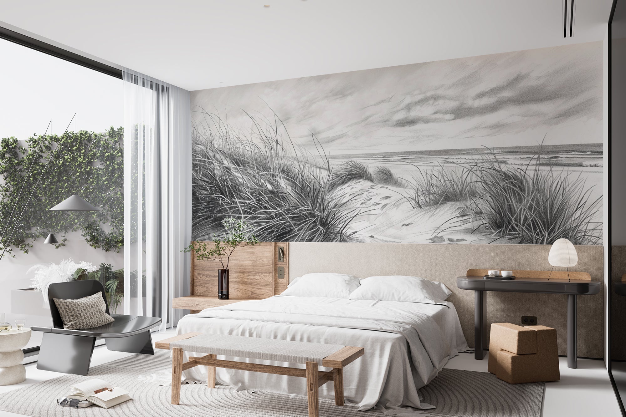 Mélodie des Dunes – Harmonie des Grains de Sable en Noir et Blanc - Illulart: Papier peint panoramique