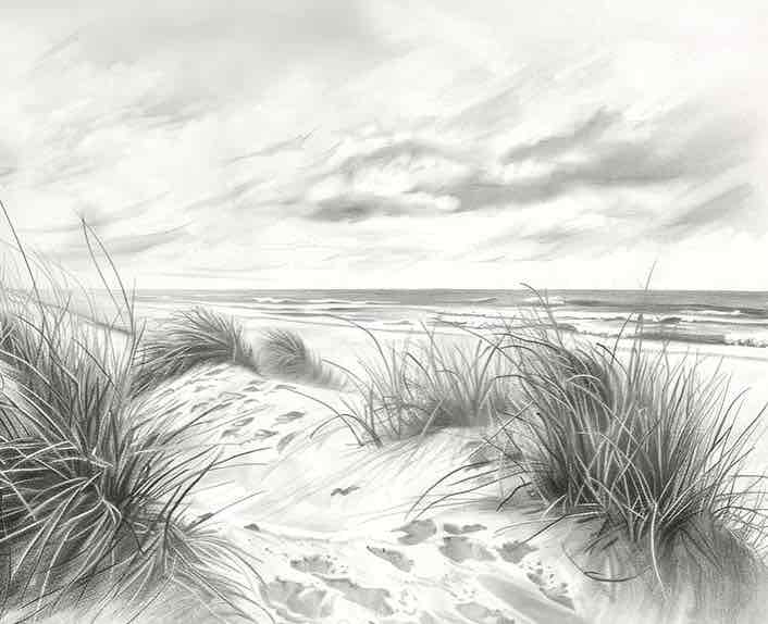 Mélodie des Dunes – Harmonie des Grains de Sable en Noir et Blanc