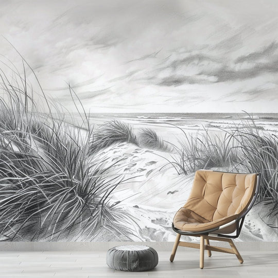 Mélodie des Dunes – Harmonie des Grains de Sable en Noir et Blanc - Illulart: Papier peint panoramique