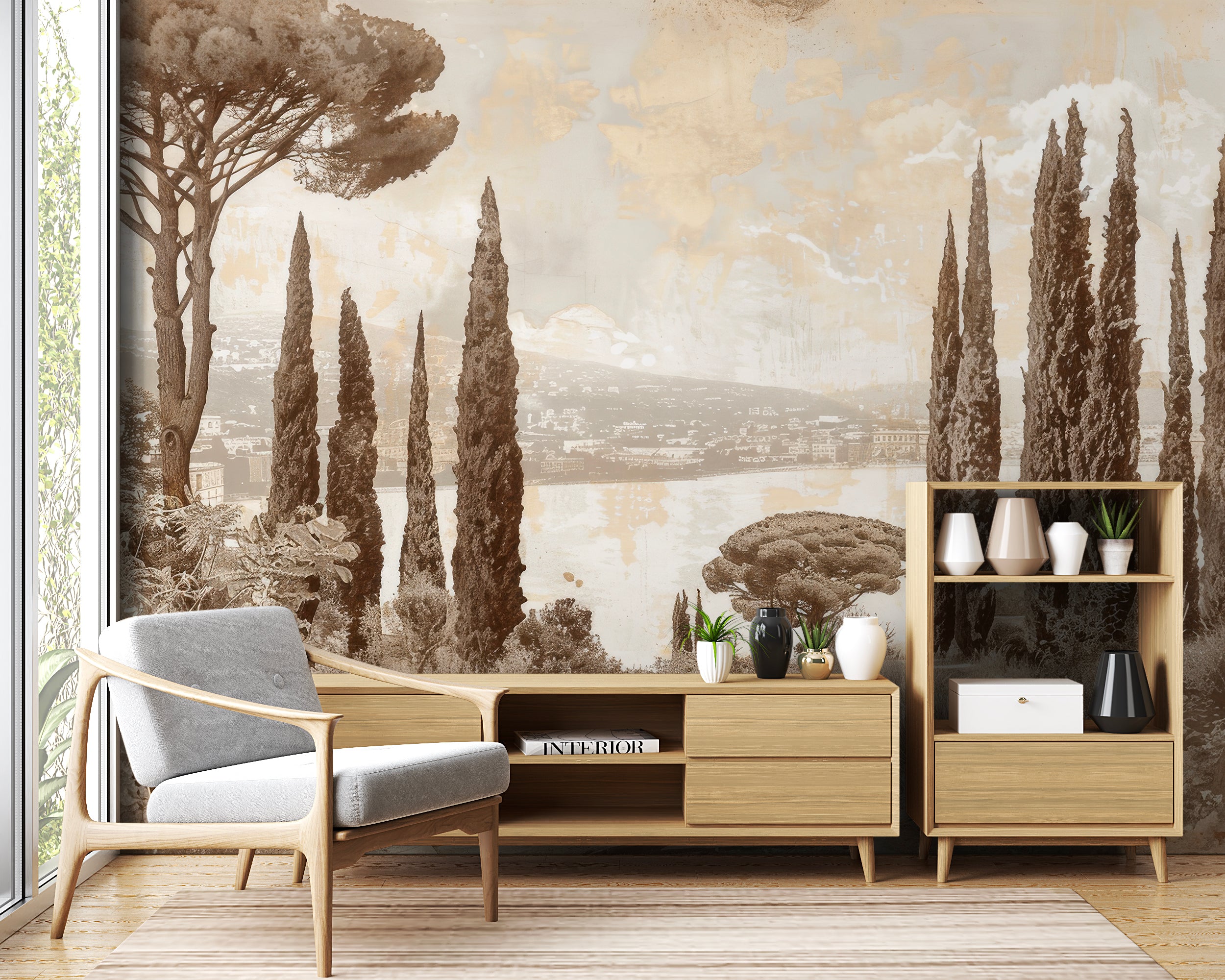 Cypress Tradition: Vintage Panoramic Wall Elegance