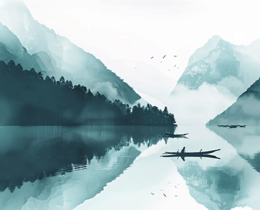 Miroir bleu du Matin - Papier Peint Panoramique Paysage Montagneux - Illulart: Papier peint panoramique