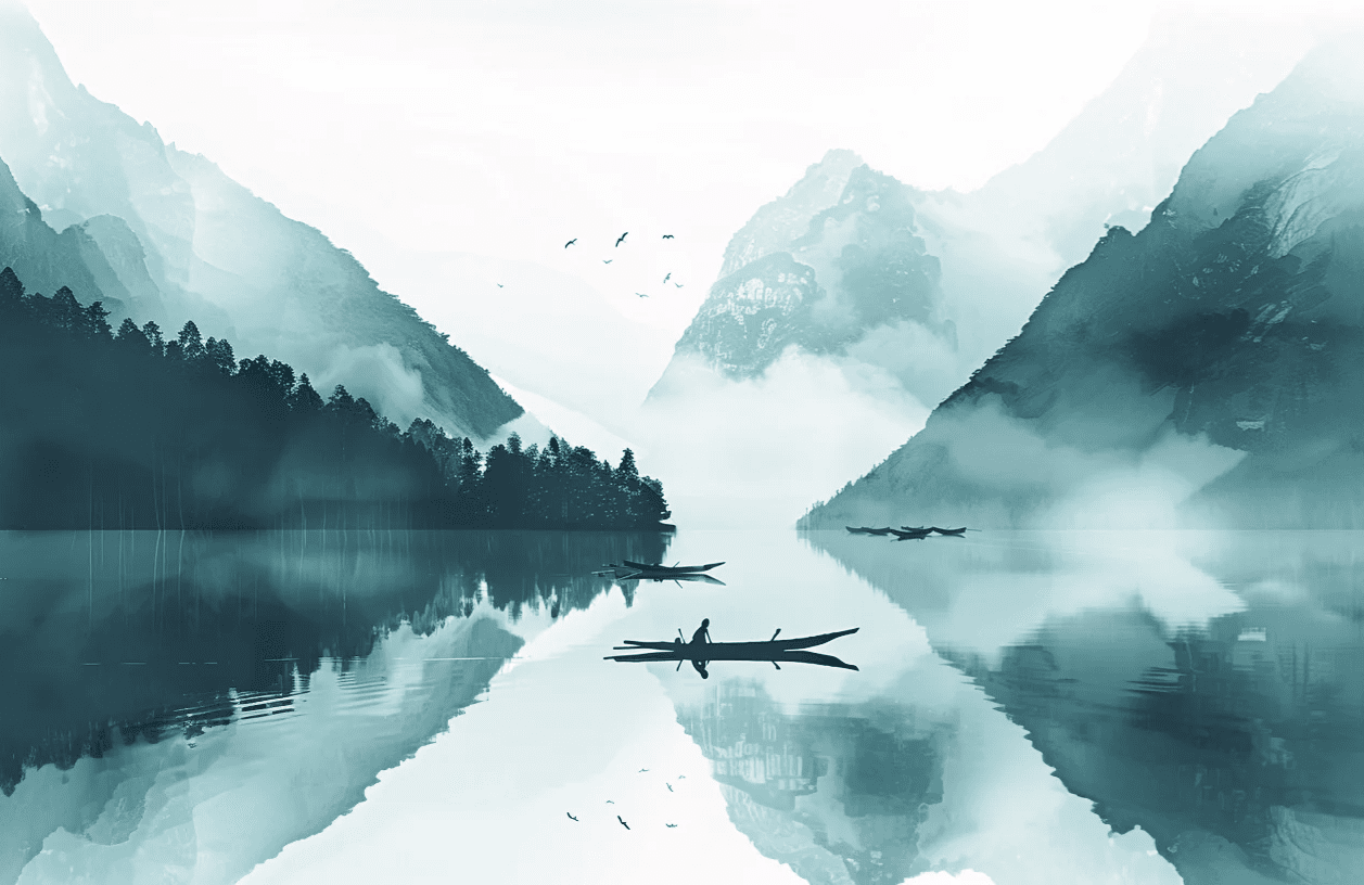 Miroir bleu du Matin - Papier Peint Panoramique Paysage Montagneux - Illulart: Papier peint panoramique