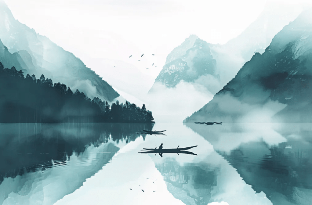 Miroir bleu du Matin - Papier Peint Panoramique Paysage Montagneux - Illulart: Papier peint panoramique