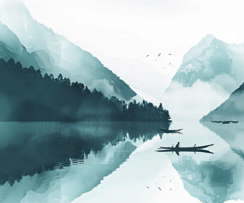 Miroir bleu du Matin - Papier Peint Panoramique Paysage Montagneux - Illulart: Papier peint panoramique