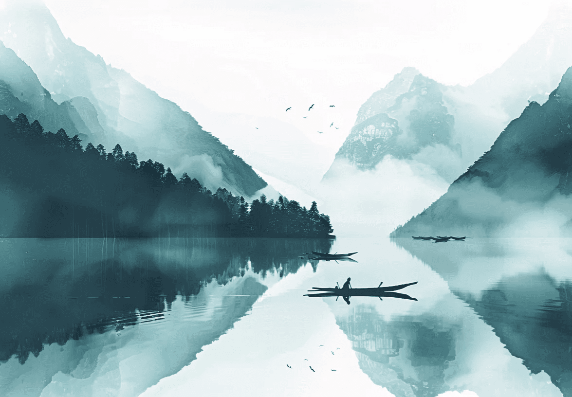 Miroir bleu du Matin - Papier Peint Panoramique Paysage Montagneux - Illulart: Papier peint panoramique