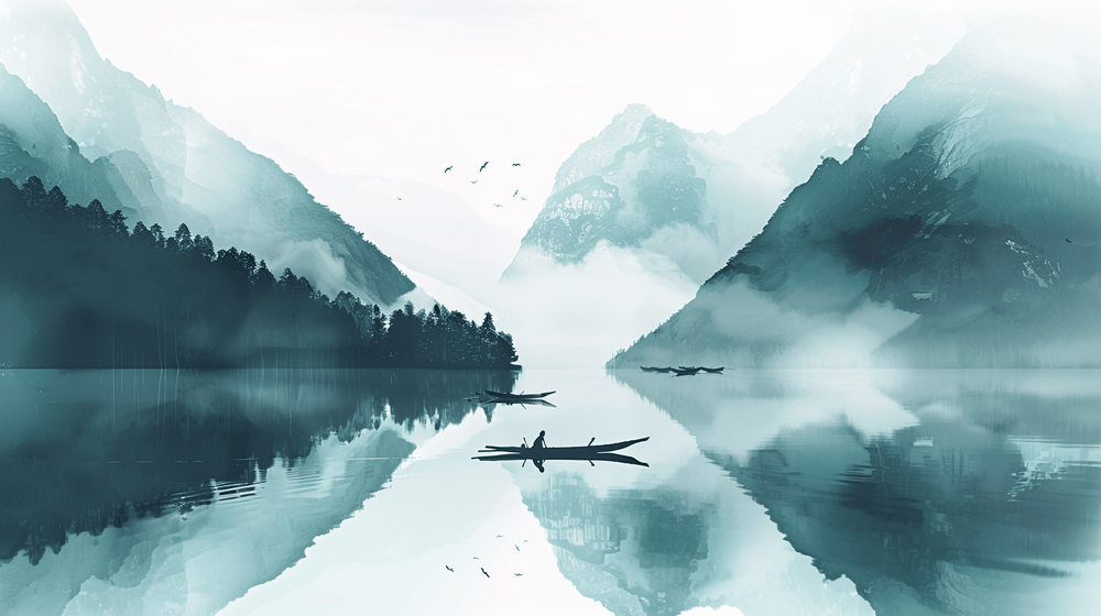 Miroir bleu du Matin - Papier Peint Panoramique Paysage Montagneux - Illulart: Papier peint panoramique