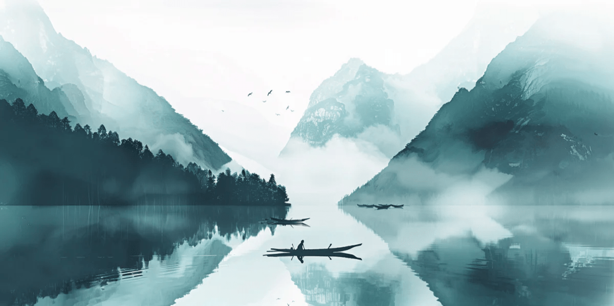 Miroir bleu du Matin - Papier Peint Panoramique Paysage Montagneux - Illulart: Papier peint panoramique