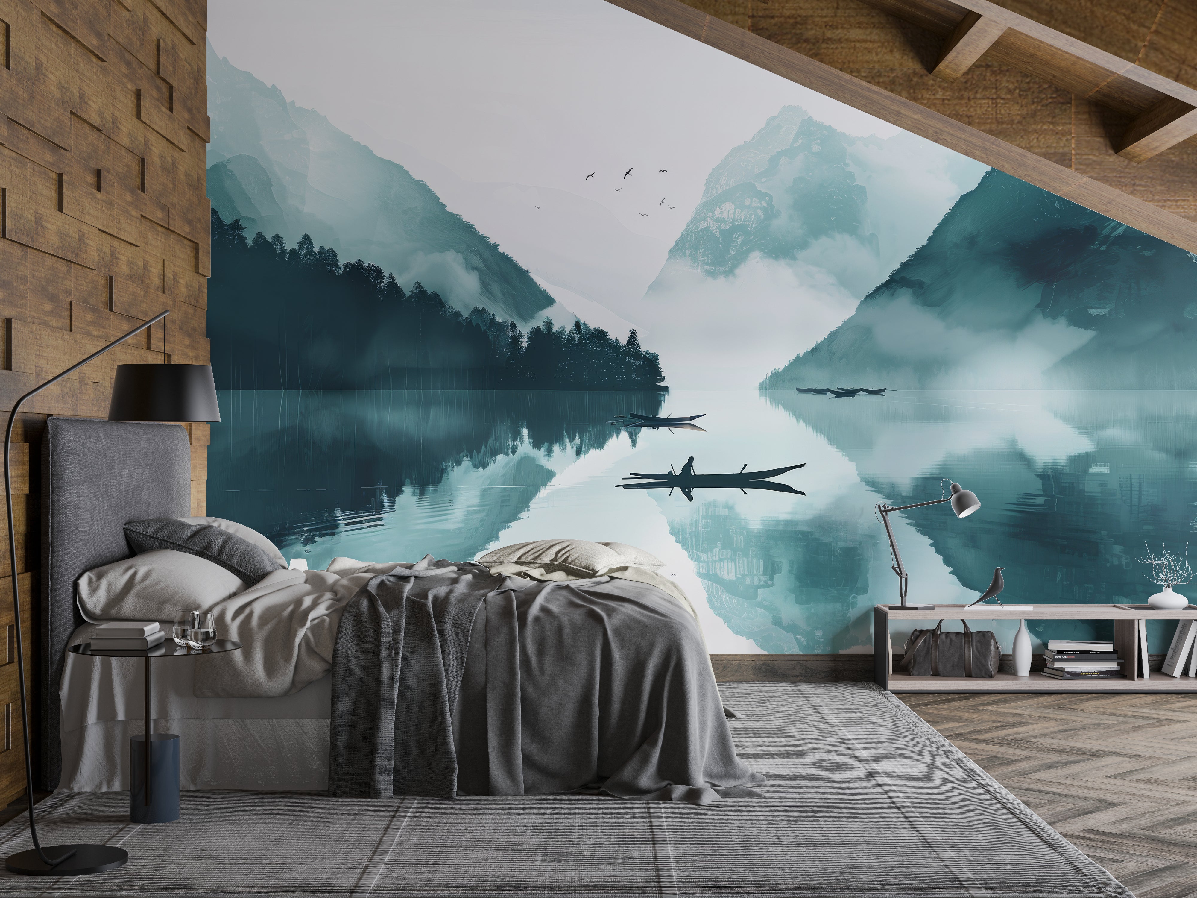 Blue Morning Mirror - Panoramic Mountainous Landscape Wallpaper