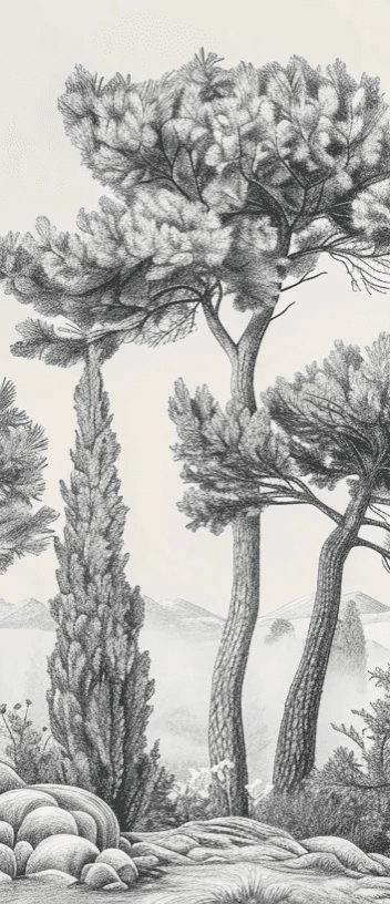 Murmure des Pins sous Brume Matinale - Illulart: Papier peint panoramique