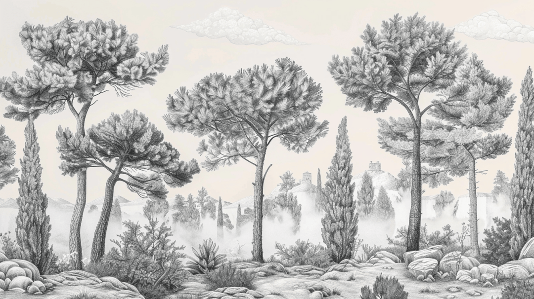 Murmure des Pins sous Brume Matinale - Illulart: Papier peint panoramique